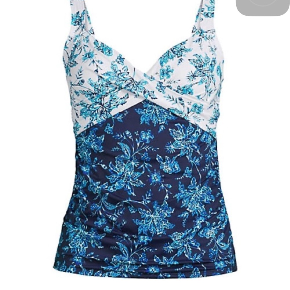 Lands' End Blue and White Bustier Wrap Tank Top
